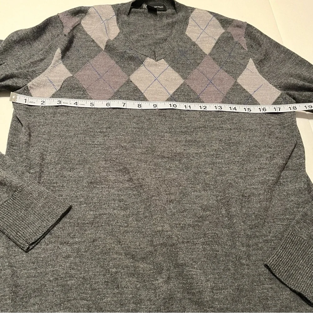 INC International Concepts Mens Small Grey Gray Purple Argyle Wool Blend Sweater